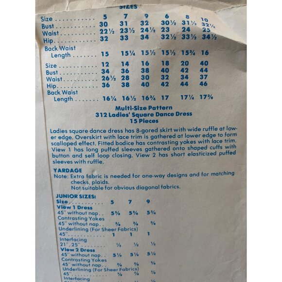 Authentic Patterns 312 Square Dance Dress Sewing Pattern Multi-Size 6 8 10 UNCUT - Picture 2 of 3